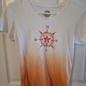 Life Is Good Women's White and Orange Compass Tee